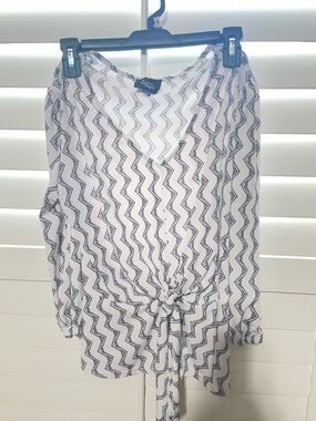 Navy Zigzag Tie-Front Swim Cover-Up